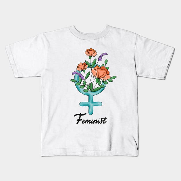 Feminist Flowers Kids T-Shirt by Slightly Unhinged